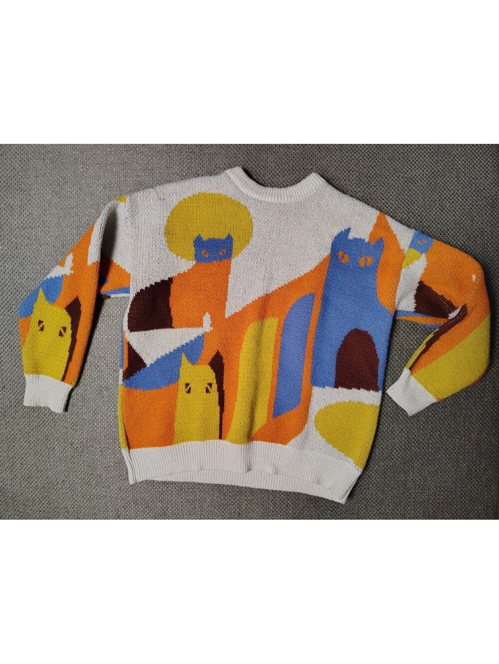 Aelfric Eden Abstract Cat Graphic Knit Sweater Unisex Small Colorful Geometric